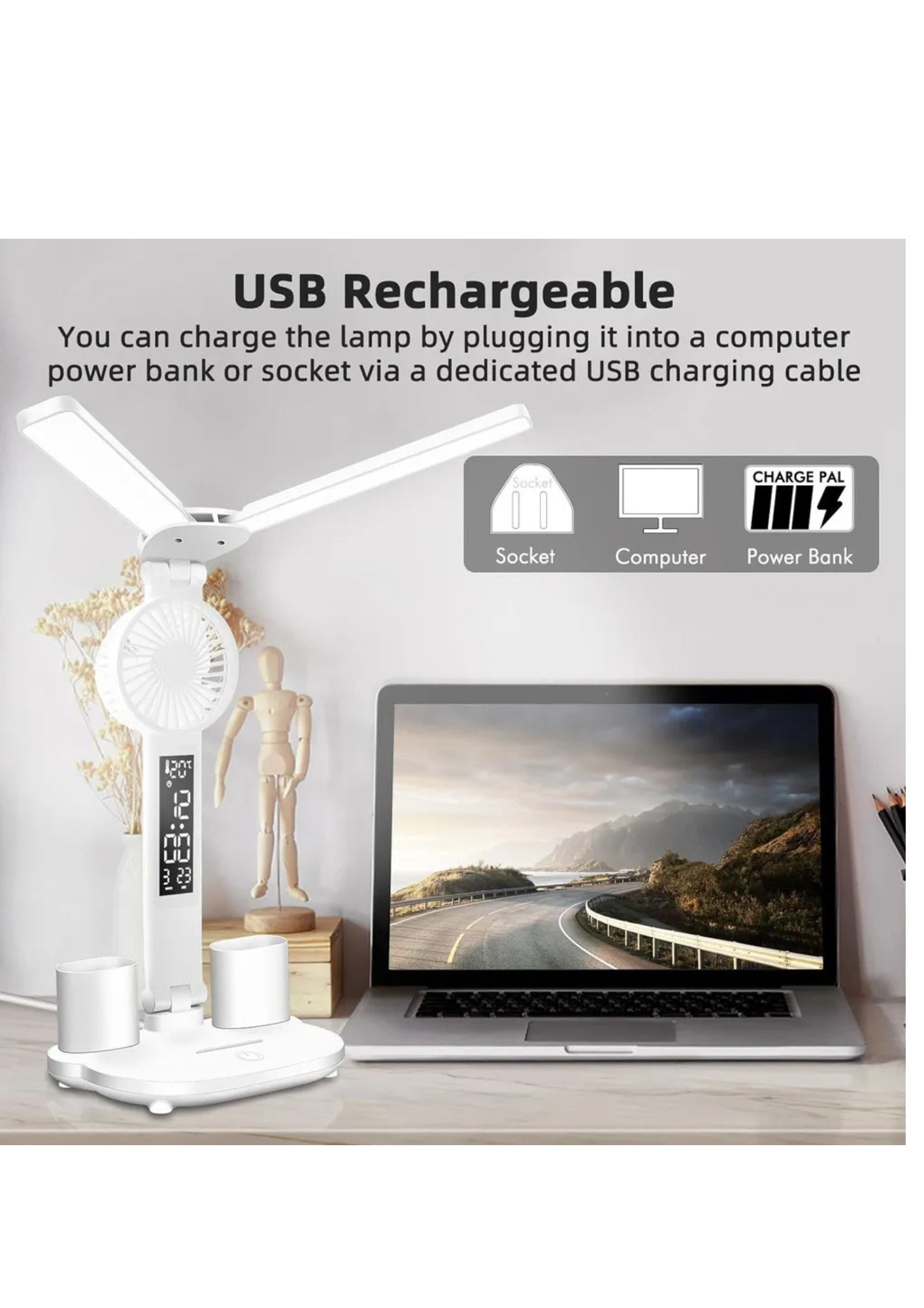 Lámpara De Escritorio Con Ventilador Led